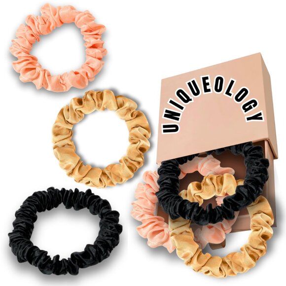 Uniqueology Satin Silk Hair Ties for All Hair Types (Black, Pink, Gold) - Picture 1 of 12